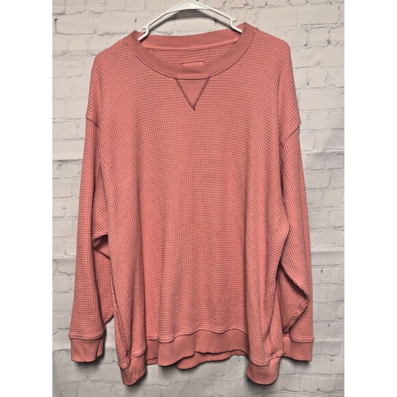 Aerie Tops - Aerie The Sweat Waffle Knit Crew Neck Sweatshirt Pink Coral Women's Large Henley